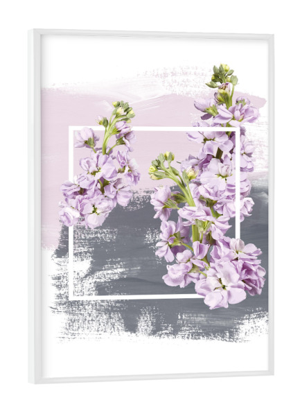 Poster mit weißem Rahmen "Flowers on Framed Brush Strokes - Pink Grey" artboxONE - Floral