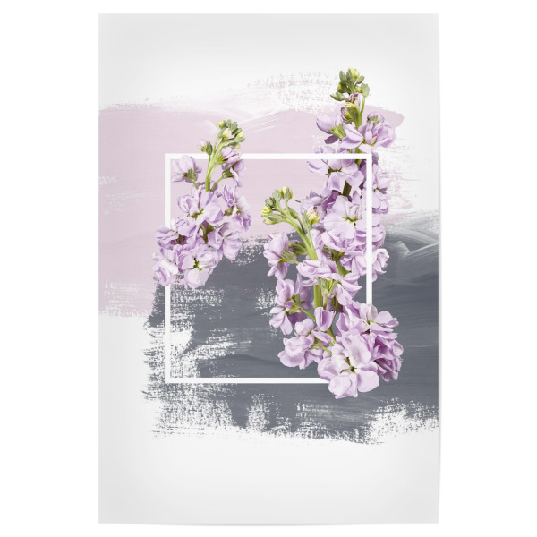 Poster "Flowers on Framed Brush Strokes - Pink Grey" artboxONE - Floral