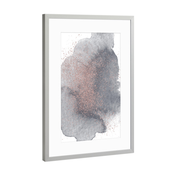 Poster mit Rahmen Silber "Rose Gold Sparkles on Black Watercolour II" artboxONE - Abstrakt