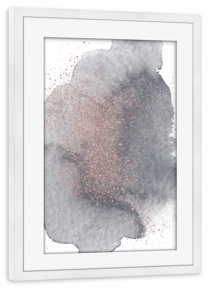 Poster mit Rahmen weiß "Rose Gold Sparkles on Black Watercolour II" artboxONE - Abstrakt