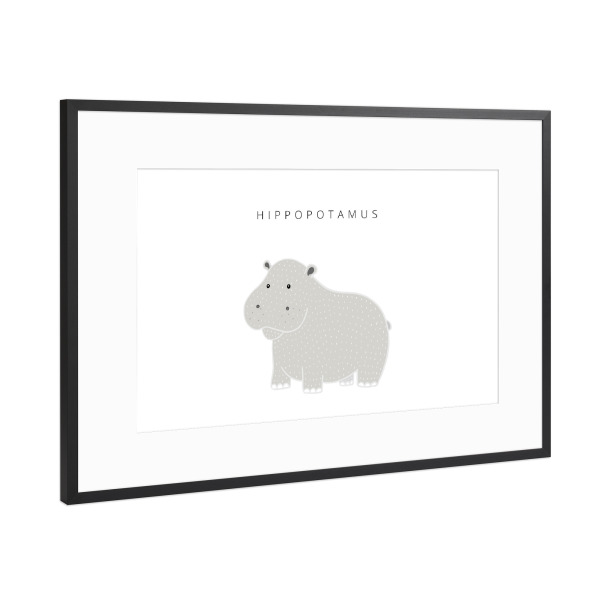 Poster mit Rahmen Schwarz (Metallic) "HIPPOPOTAMUS" artboxONE - Natur,Für Kinder,Tiere