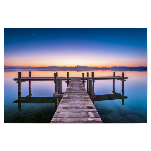 Poster 30x20 cm "Steg #1" artboxONE - Natur,Reise,Reise / Strand und Meer - Steg,Pfäffikersee,Sterne,Mond,Blauestunde,Wasser,Erholung,See,Natur