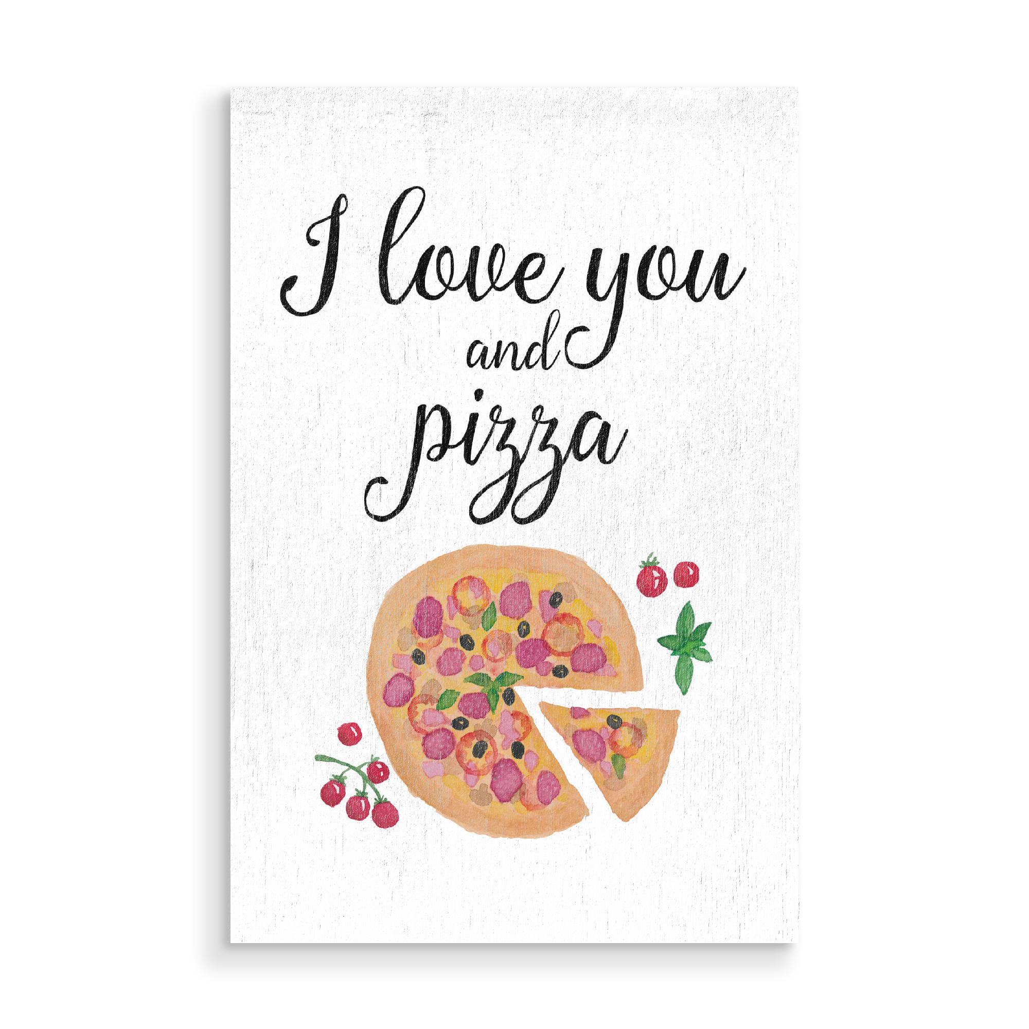 Holzbild "I love you and pizza" artboxONE - Essen & Trinken,Schwarzweiß,Fashion