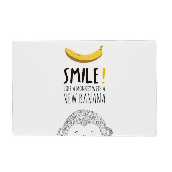 Metall Poster "SMILE! like a monkey with a new banana" artboxONE - Tiere