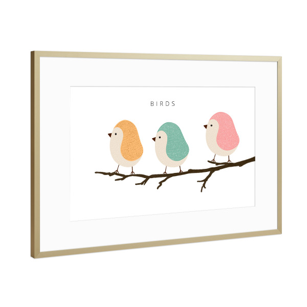 Poster mit Rahmen Gold "BIRDS" artboxONE - Für Kinder,Tiere