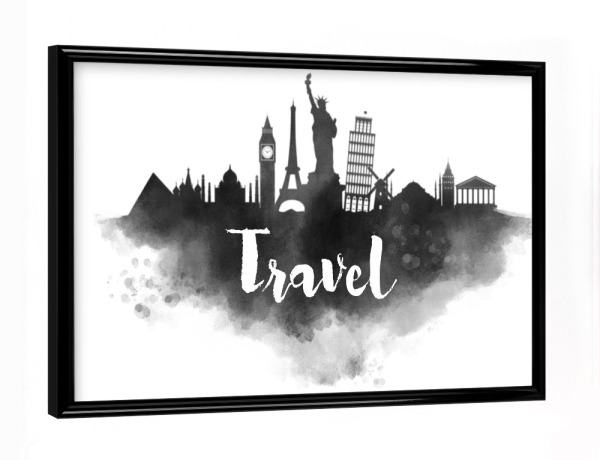 Poster mit schwarzem Rahmen "Watercolor Travel Landmarks" artboxONE - Städte
