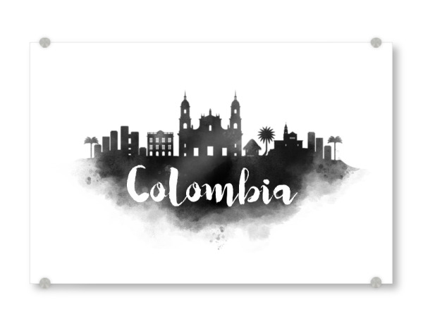 Acrylglasbild "Watercolor Colombia City Skyline" artboxONE - Städte - Watercolor,Colombia,City,Skyline,Water,Color