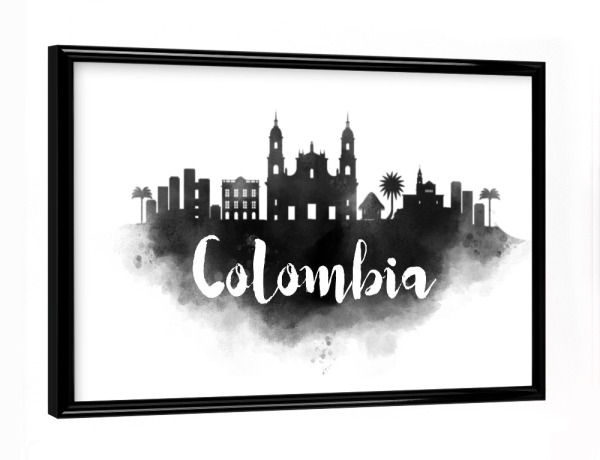 Poster mit schwarzem Rahmen "Watercolor Colombia City Skyline" artboxONE - Städte - Watercolor,Colombia,City,Skyline,Water,Color