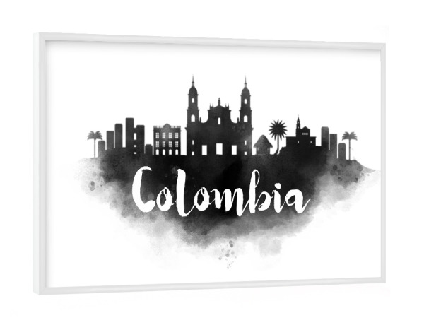 Poster mit weißem Rahmen "Watercolor Colombia City Skyline" artboxONE - Städte - Watercolor,Colombia,City,Skyline,Water,Color