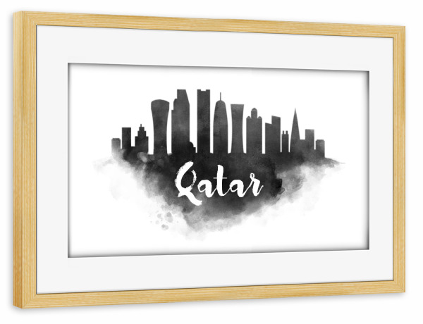 Poster mit Rahmen kiefer "Watercolor Qatar City Skyline" artboxONE - Städte