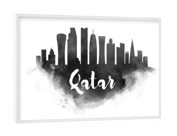 Poster mit weißem Rahmen "Watercolor Qatar City Skyline" artboxONE - Städte