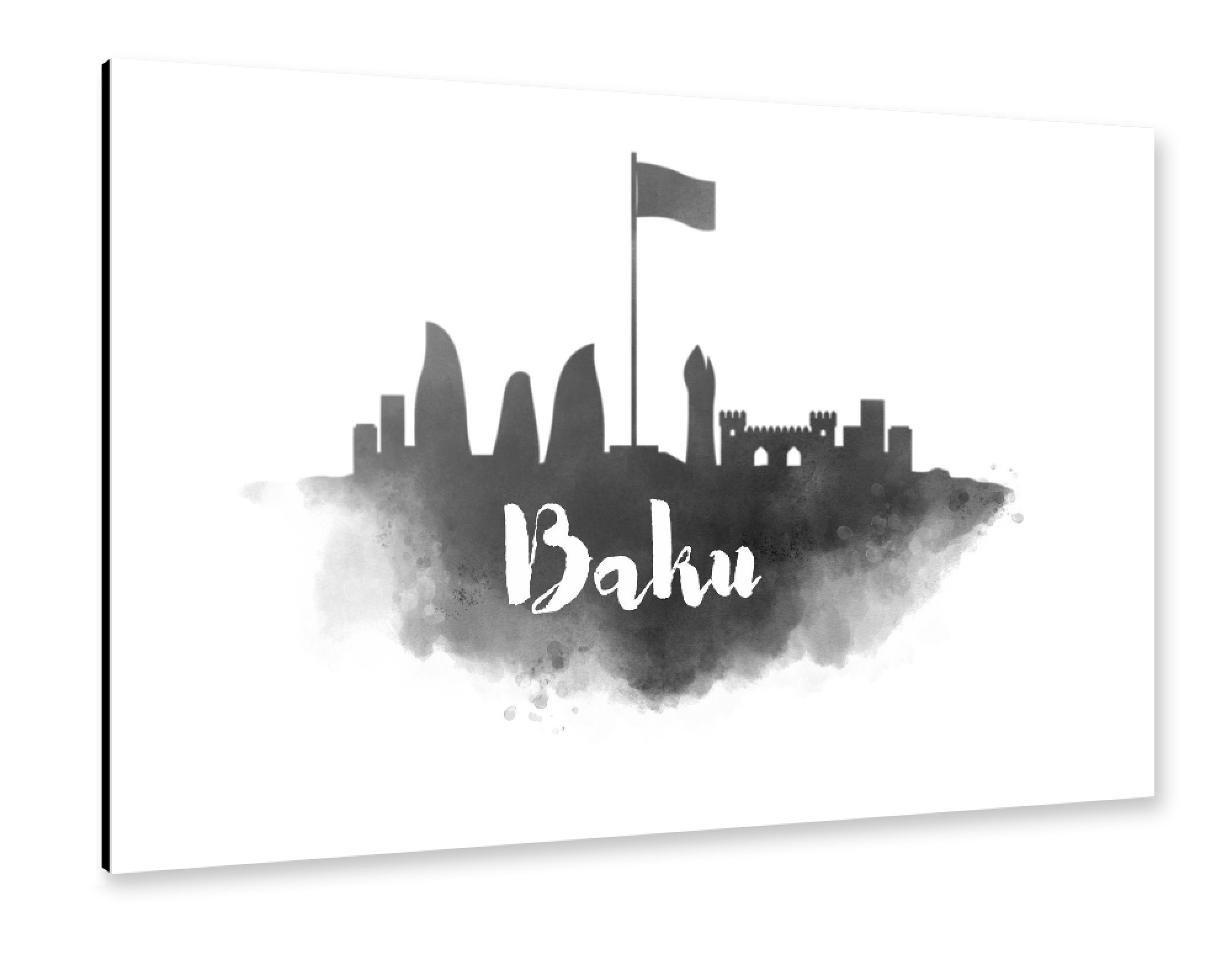 Alu-Dibond "Watercolor Baku City Skyline" 30x20 cm artboxONE