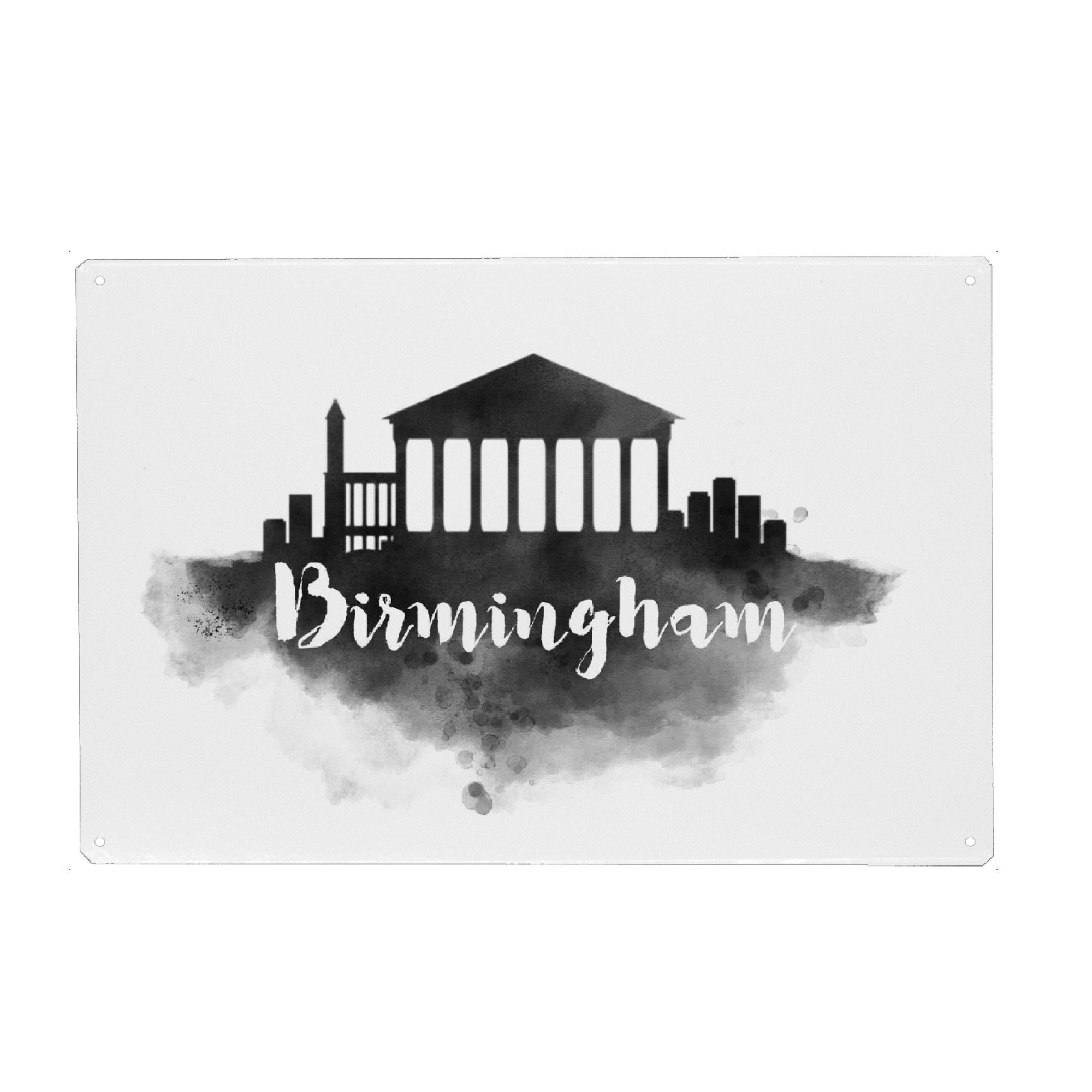 Metall Poster "Watercolor Birmingham City Skyline" artboxONE - Städte - Watercolor,Birmingham,City,Skyline,Design,Water,Color - Blechschild