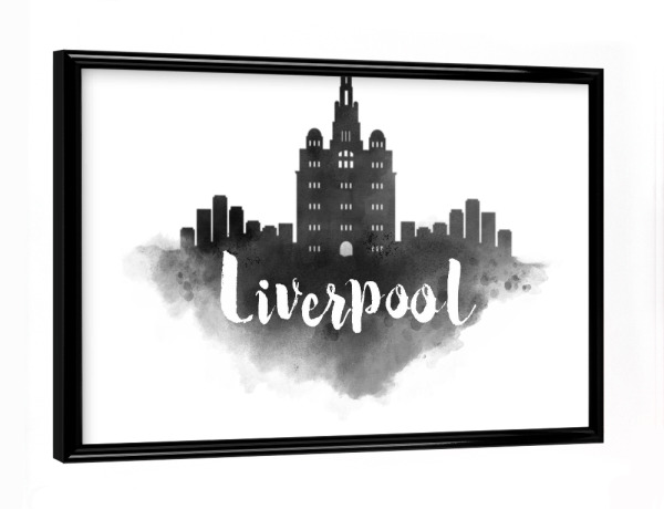 Poster mit schwarzem Rahmen "Watercolor Liverpool City Skyline" artboxONE - Städte