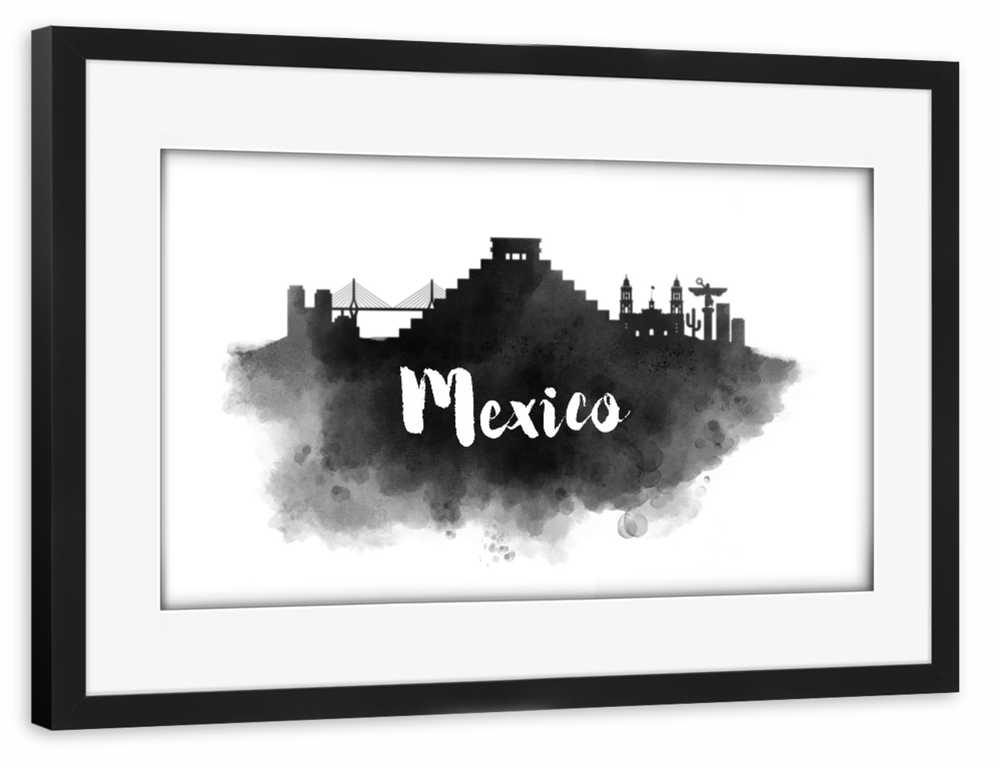 Poster mit Rahmen schwarz "Watercolor Mexico Skyline" artboxONE - Städte
