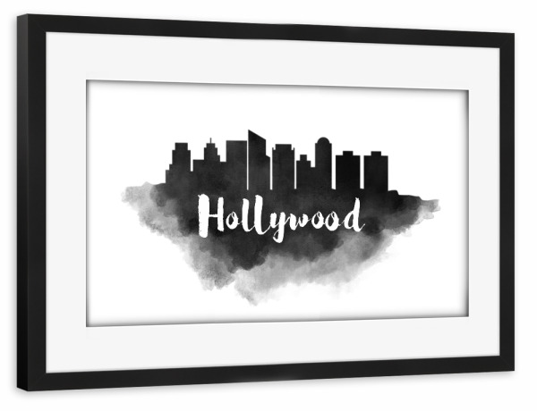 Poster mit Rahmen schwarz "Watercolor Hollywood Skyline" artboxONE - Städte,Städte / Los Angeles