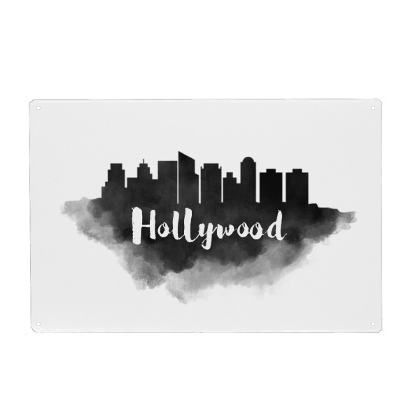 Metall Poster "Watercolor Hollywood Skyline" artboxONE - Städte,Städte / Los Angeles