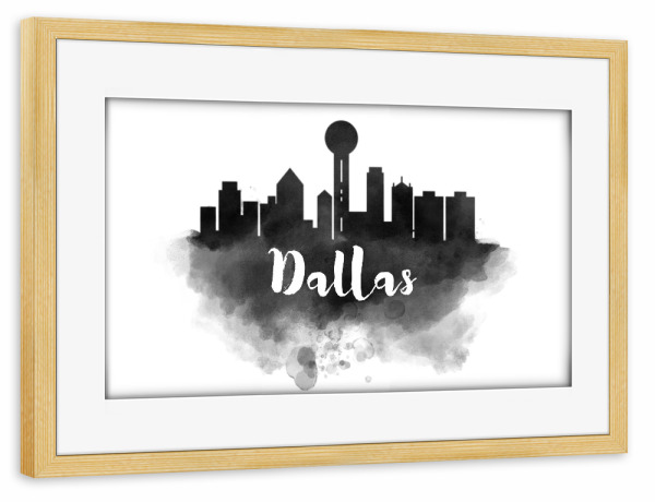 Poster mit Rahmen kiefer "Watercolor Dallas Skyline" artboxONE - Städte