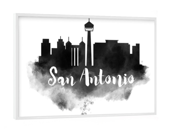 Poster mit weißem Rahmen "Watercolor San Antonio Skyline" artboxONE - Städte