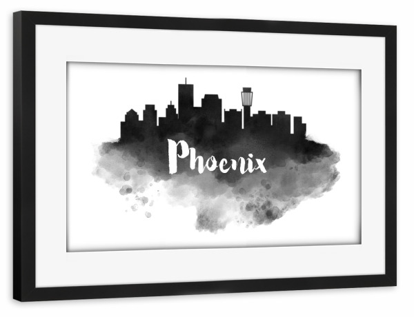 Poster mit Rahmen schwarz "Watercolor Phoenix Skyline" artboxONE - Städte