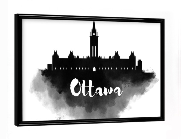 Poster mit schwarzem Rahmen "Watercolor Ottowa Skyline" artboxONE - Städte