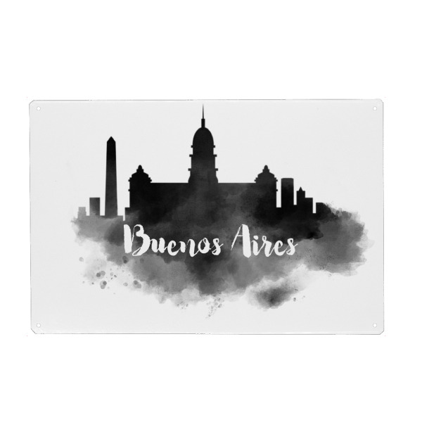 Metall Poster "Watercolor Buenos Aires Skyline" artboxONE - Städte