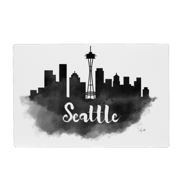 Metall Poster "Watercolor Seattle Skyline" artboxONE - Städte