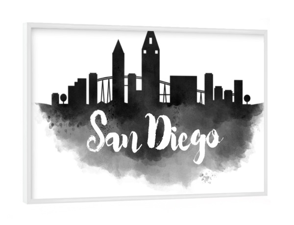Poster mit weißem Rahmen "Watercolor San Diego Skyline" artboxONE - Städte