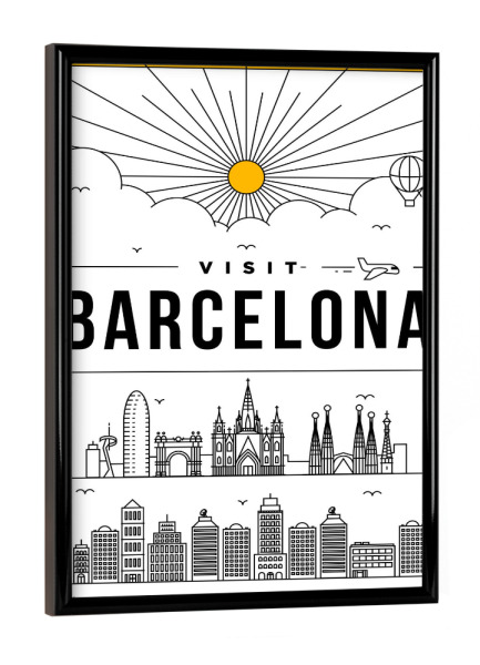 Poster mit schwarzem Rahmen "Linear Barcelona" artboxONE - Städte - Linear,Barcelona,Europe,Spain,Travel,Line,Design
