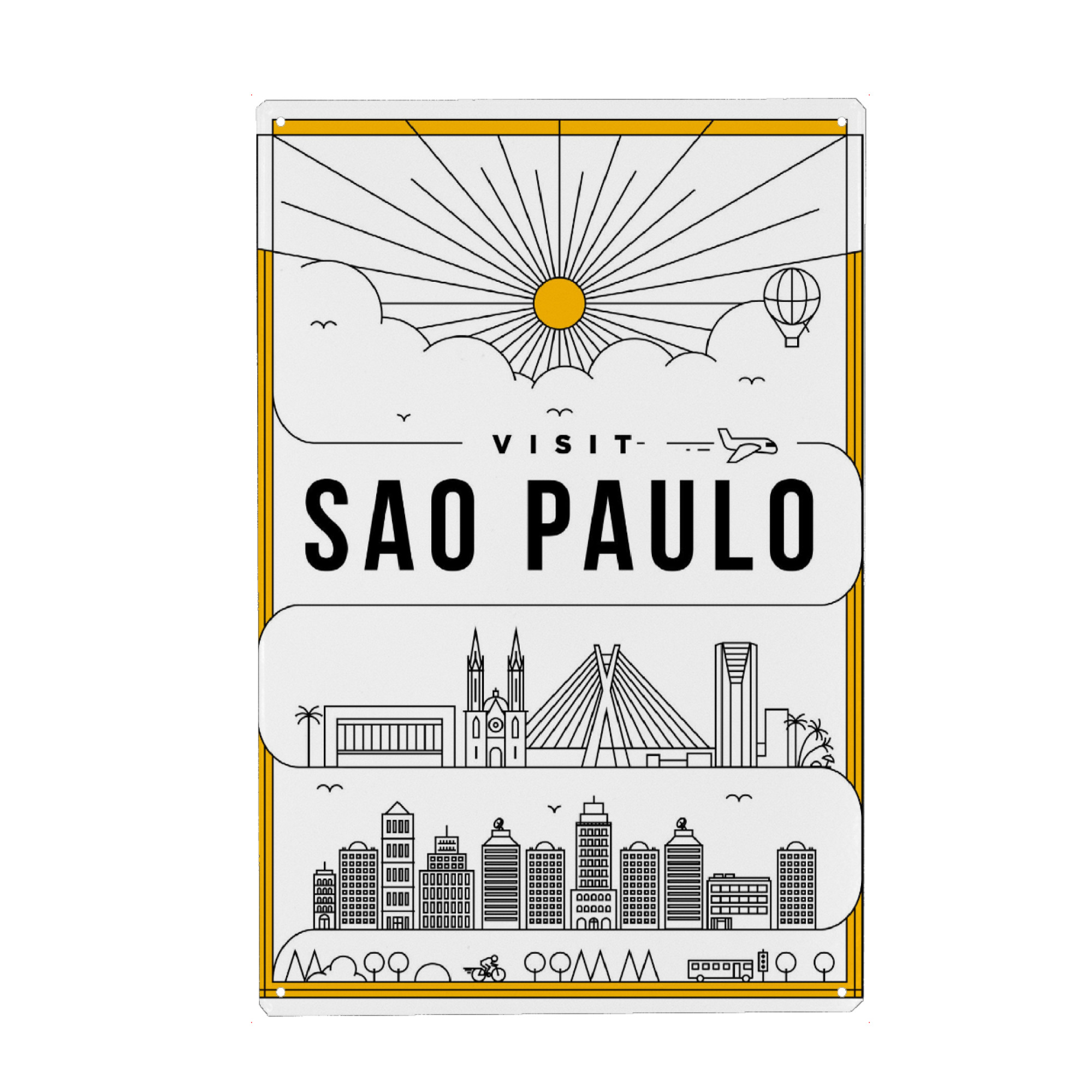 Holzbild "Linear Sao Paulo Poster" artboxONE - Städte - Linear,Sao paulo,Brazil,Design,Icon,Line,Wasserfarbe,Shilouette,Stadt,Wolkenkratzer