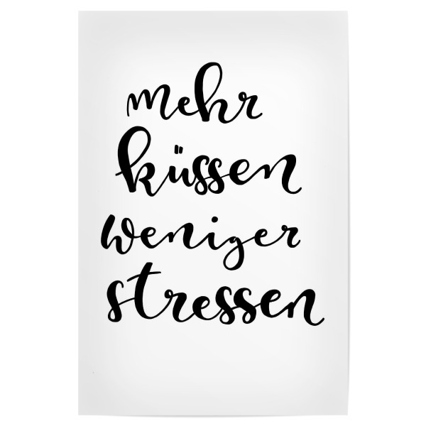 Poster 30x20 cm "Mehr Küssen" artboxONE - Typografie,Schwarzweiß,Liebe,Festivals - Typography,Handletterring,Küssen,Liebe
