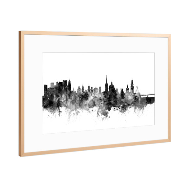 Poster mit Rahmen Kupfer "Salzburg Austria Skyline" artboxONE - Städte,Reise,Schwarzweiß