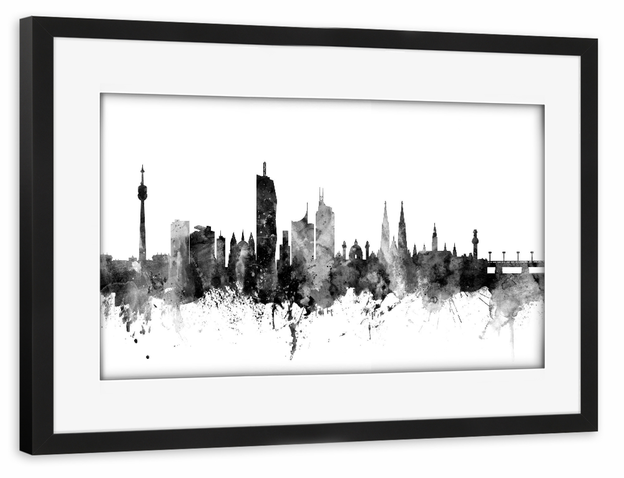 Poster mit Rahmen schwarz "Vienna Austria Skyline" artboxONE - Städte,Reise,Schwarzweiß,Städte / Wien