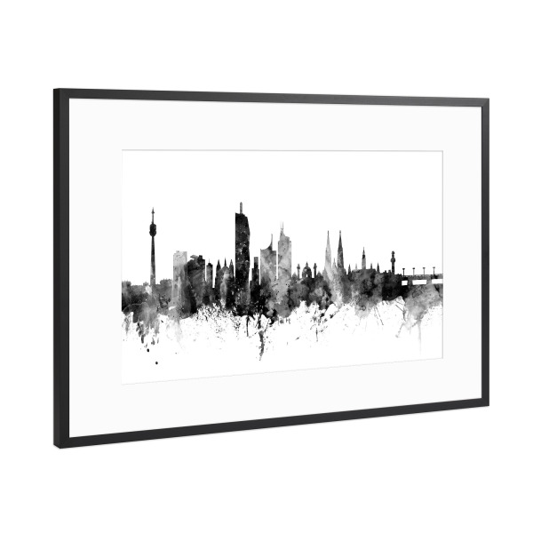 Poster mit Rahmen Schwarz (Metallic) "Vienna Austria Skyline" artboxONE - Städte,Reise,Schwarzweiß,Städte / Wien