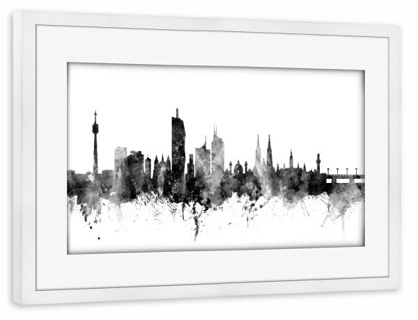 Poster mit Rahmen weiß "Vienna Austria Skyline" artboxONE - Städte,Reise,Schwarzweiß,Städte / Wien