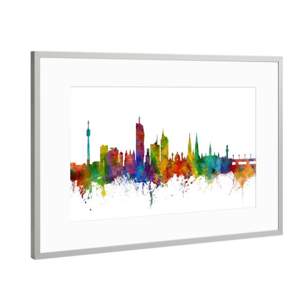 Poster mit Rahmen Silber "Bunte Skyline von Wien" artboxONE - Städte,Reise,Städte / Wien - Vienna,Wien,Wasserfarben,Austria,Skyline,Stadt,City
