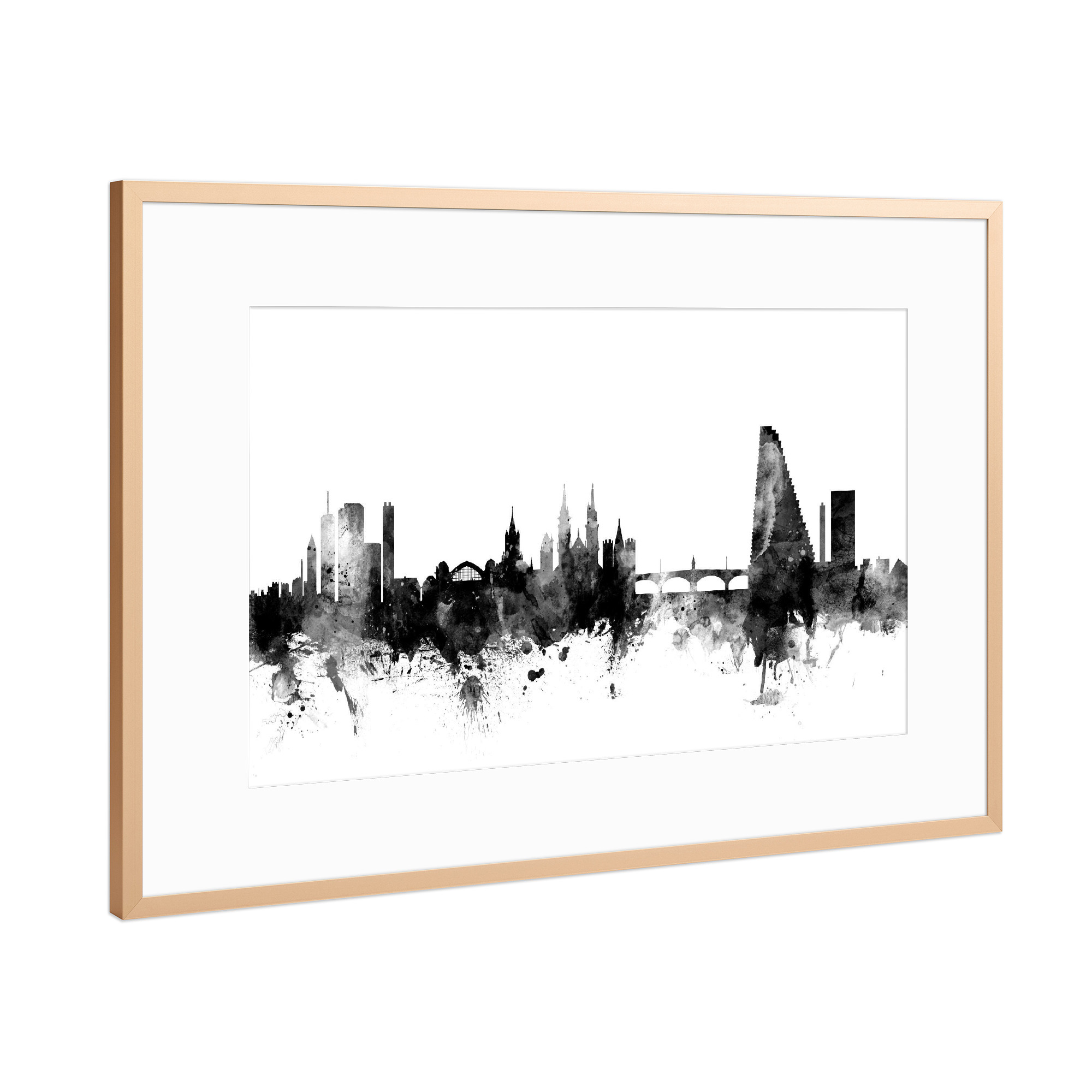 Poster mit Rahmen Kupfer "Basel Schweiz Skyline S/W" artboxONE - Städte,Reise,Schwarzweiß