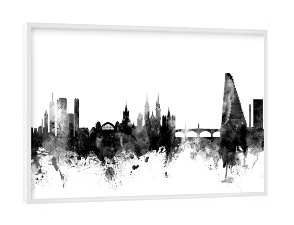 Poster mit weißem Rahmen "Basel Schweiz Skyline S/W" artboxONE - Städte,Reise,Schwarzweiß