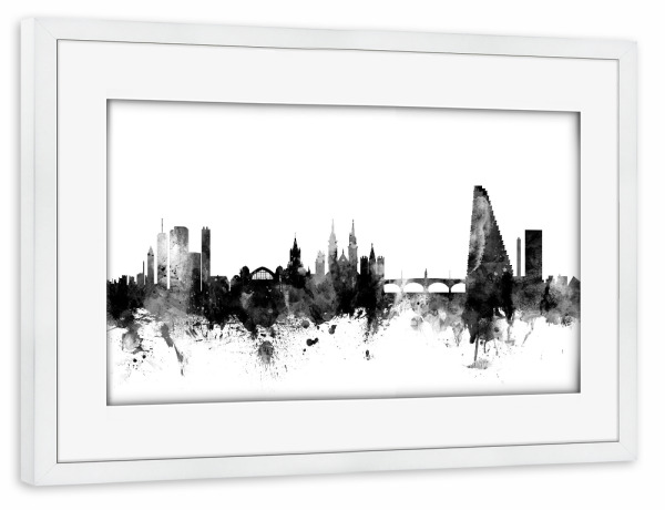 Poster mit Rahmen weiß "Basel Schweiz Skyline S/W" artboxONE - Städte,Reise,Schwarzweiß