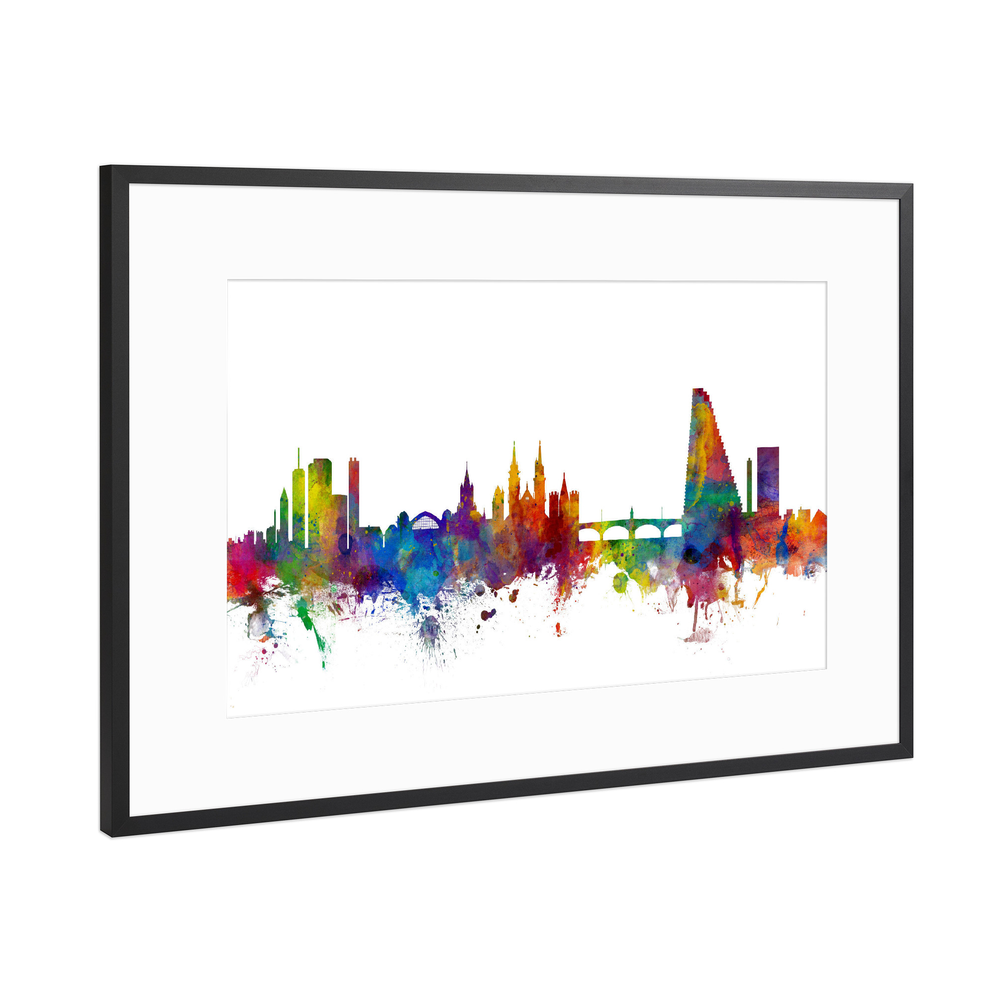 Poster mit Rahmen Schwarz (Metallic) "Basel Switzerland Skyline 2" artboxONE - Städte,Reise