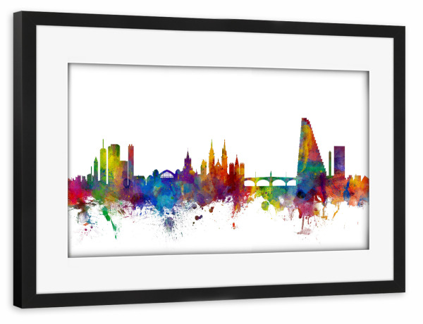 Poster mit Rahmen schwarz "Basel Switzerland Skyline 2" artboxONE - Städte,Reise