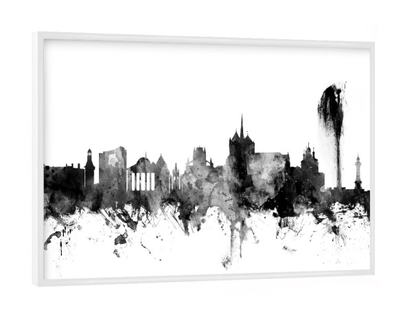 Poster mit weißem Rahmen "Geneva Switzerland Skyline" artboxONE - Städte,Reise,Schwarzweiß