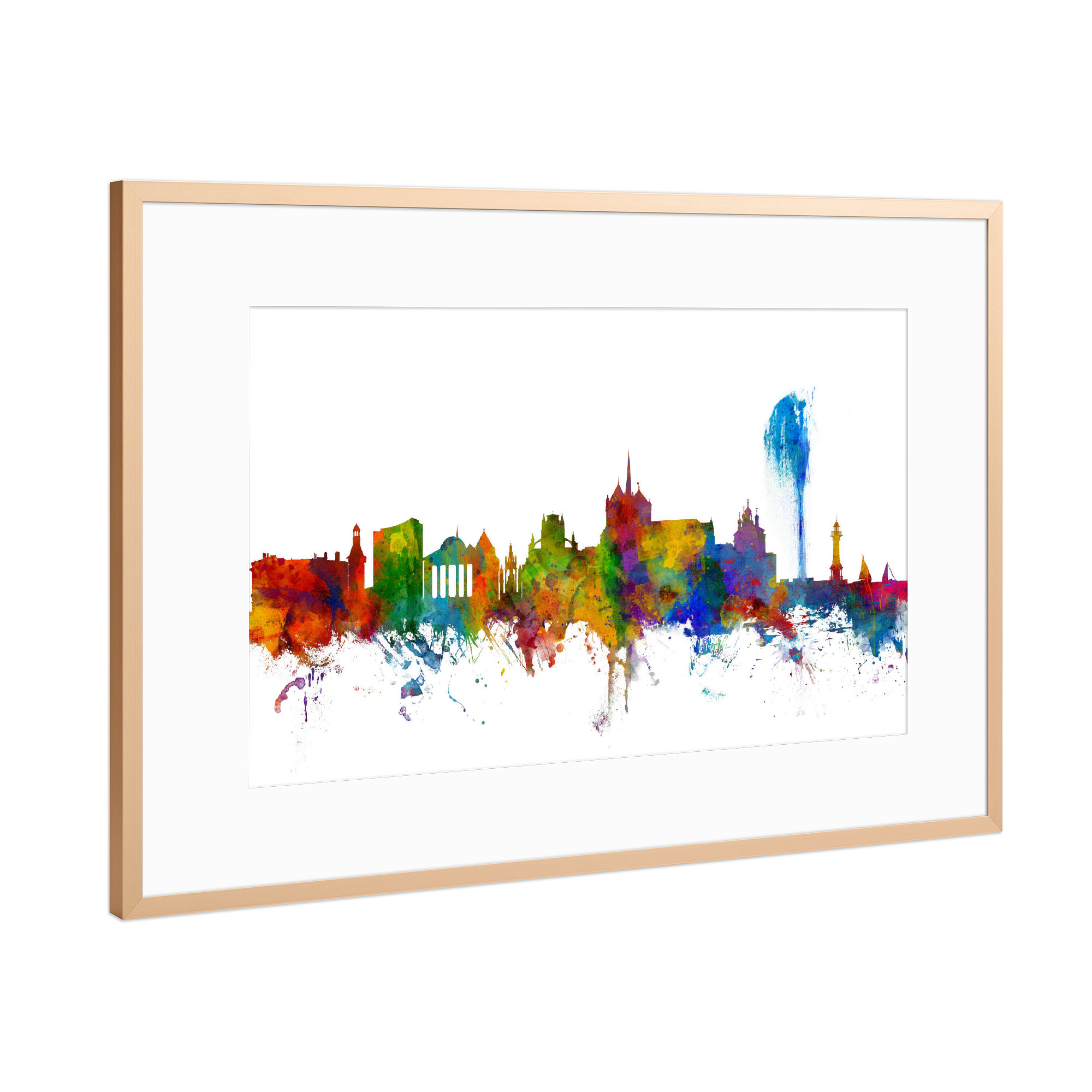 Poster mit Rahmen Kupfer "Geneva Switzerland Skyline 2" artboxONE - Städte,Reise