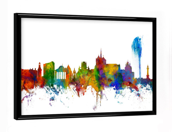Poster mit schwarzem Rahmen "Geneva Switzerland Skyline 2" artboxONE - Städte,Reise