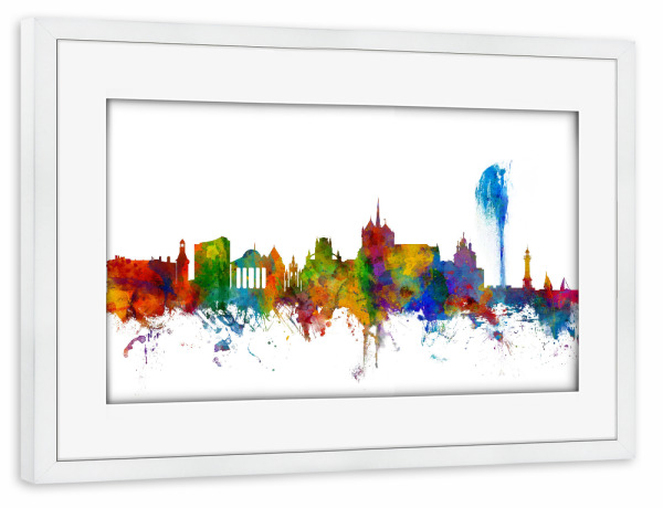 Poster mit Rahmen weiß "Geneva Switzerland Skyline 2" artboxONE - Städte,Reise
