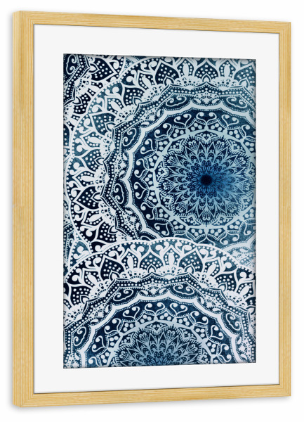 Poster mit Rahmen kiefer "BOHOCHIC GIRL MANDALAS in BLUE" artboxONE - Geometrie - Mandala,Bohemian,Kreise,Blau