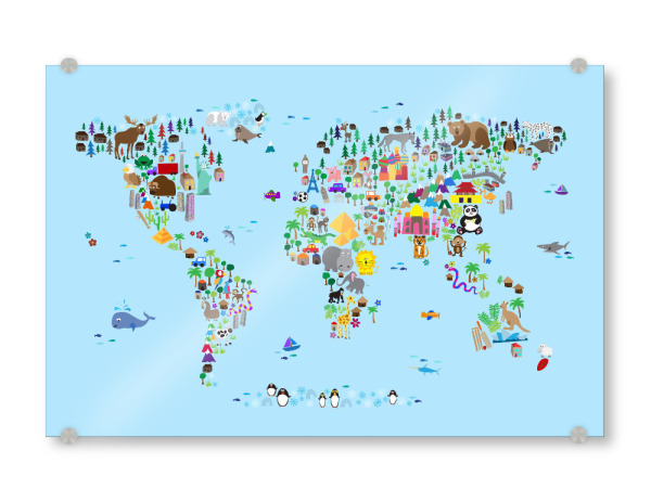 Acrylglasbild "Animal Map of the World V" artboxONE - Für Kinder,Kartografie
