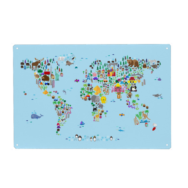 Metall Poster "Animal Map of the World V" artboxONE - Für Kinder,Kartografie