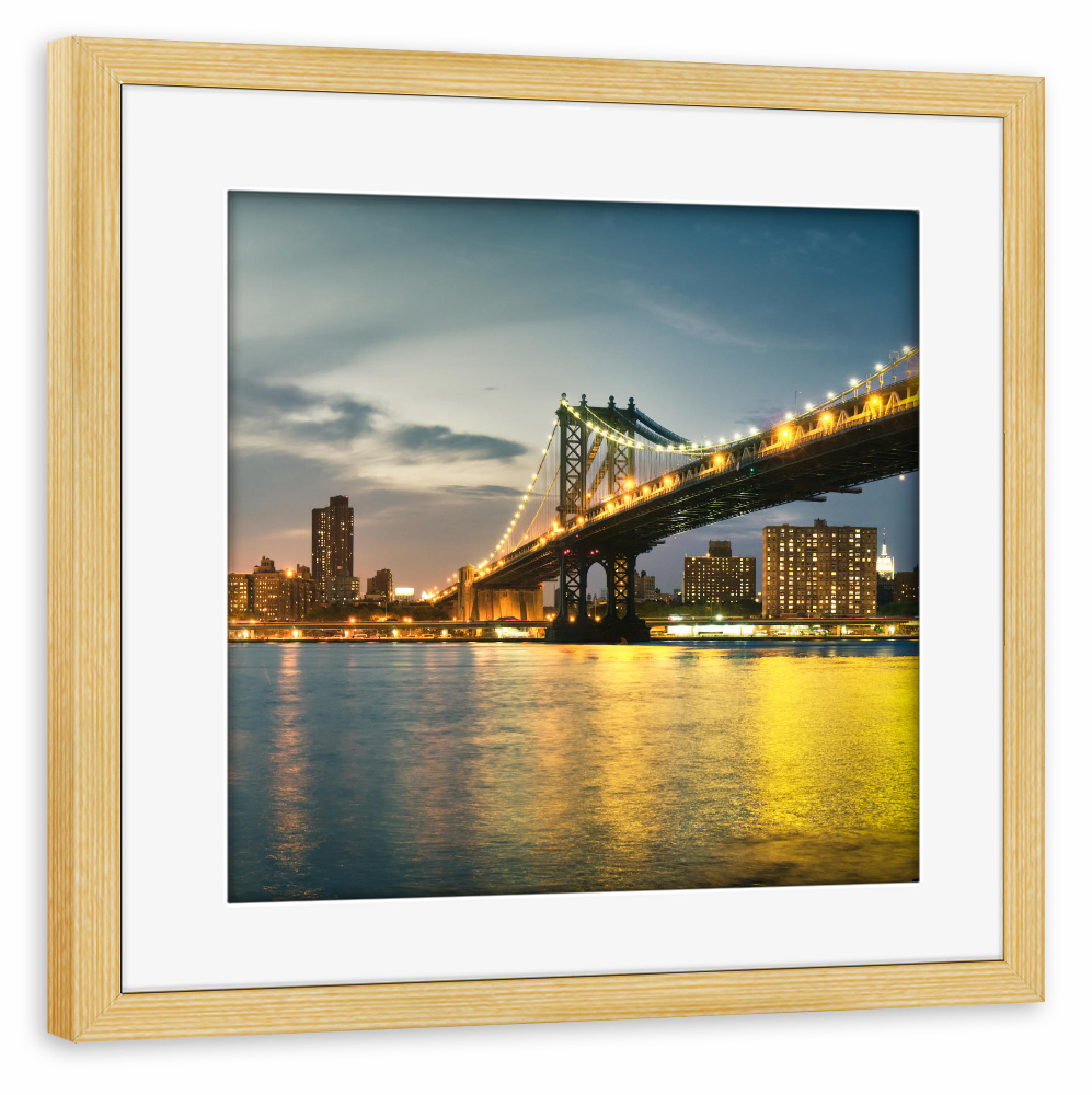 Poster mit Rahmen kiefer "Brooklyn Bridge to Manhattan Bridge Panorama - New York City" artboxONE - Städte,Städte / New York,Reise