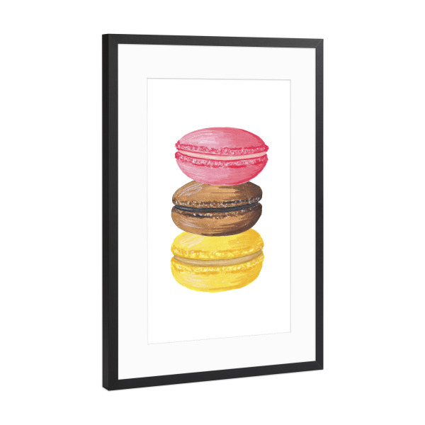 Poster mit Rahmen Schwarz (Metallic) "Macaroons" artboxONE - Essen & Trinken